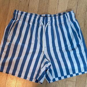 RSQ Navy and White Vertical Stripe Swim Trunks